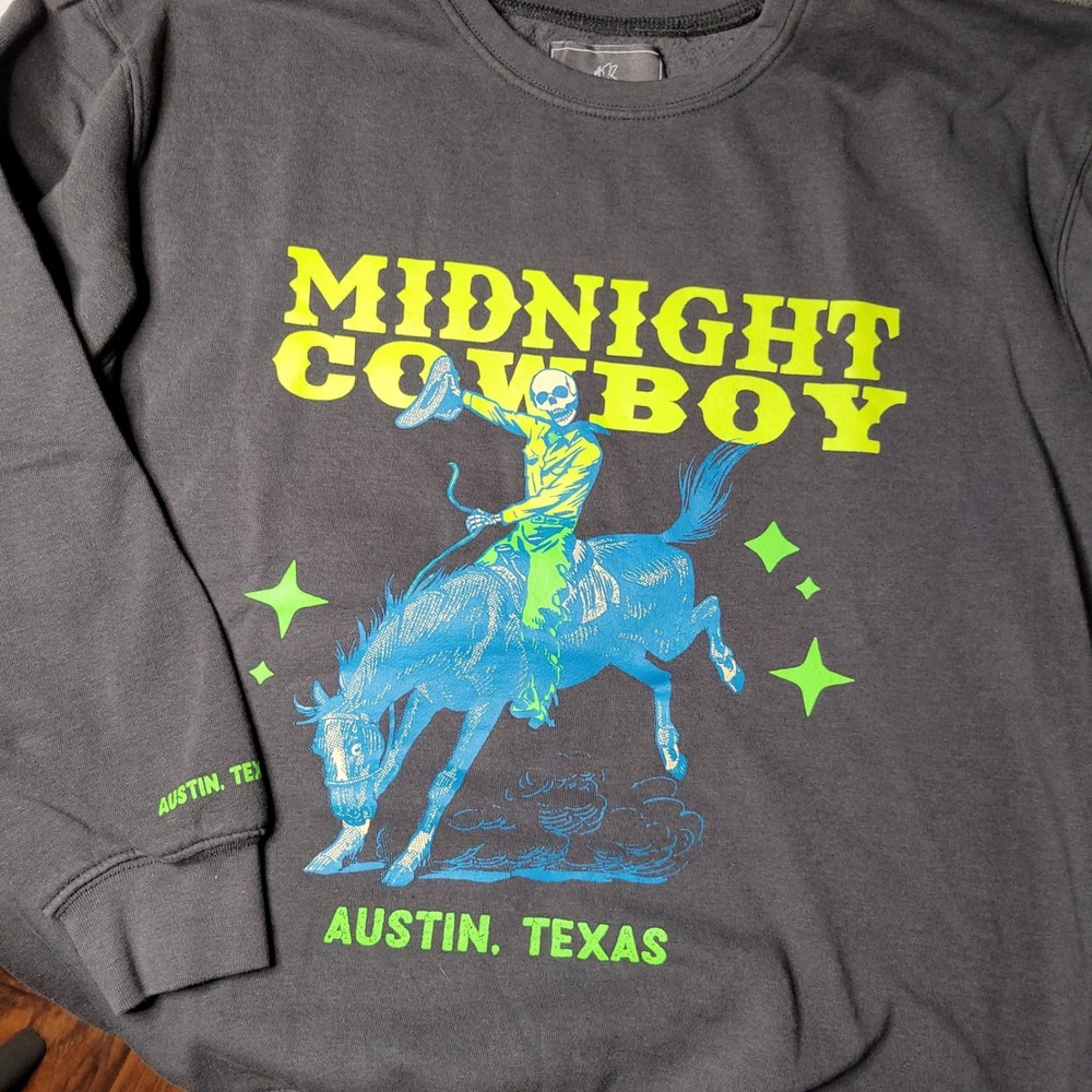 Love For Humanity Midnight Cowboy Austin Texas Skeleton Sweatshirt Gray Small
